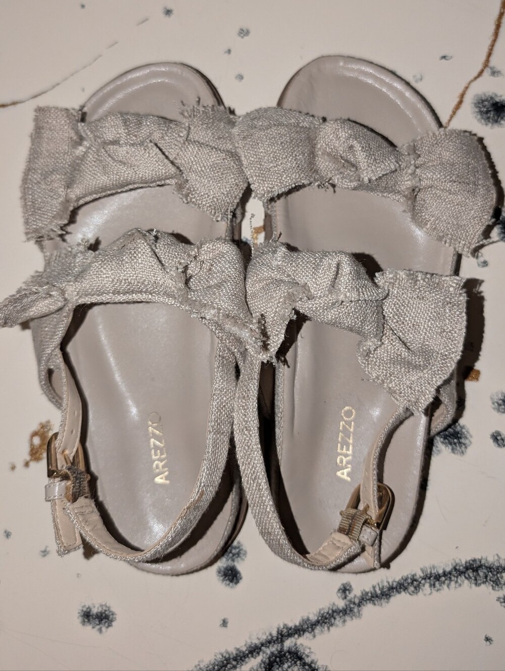 Arezzo Brand New Nude Linen Platform Sandal with Bows Size 8